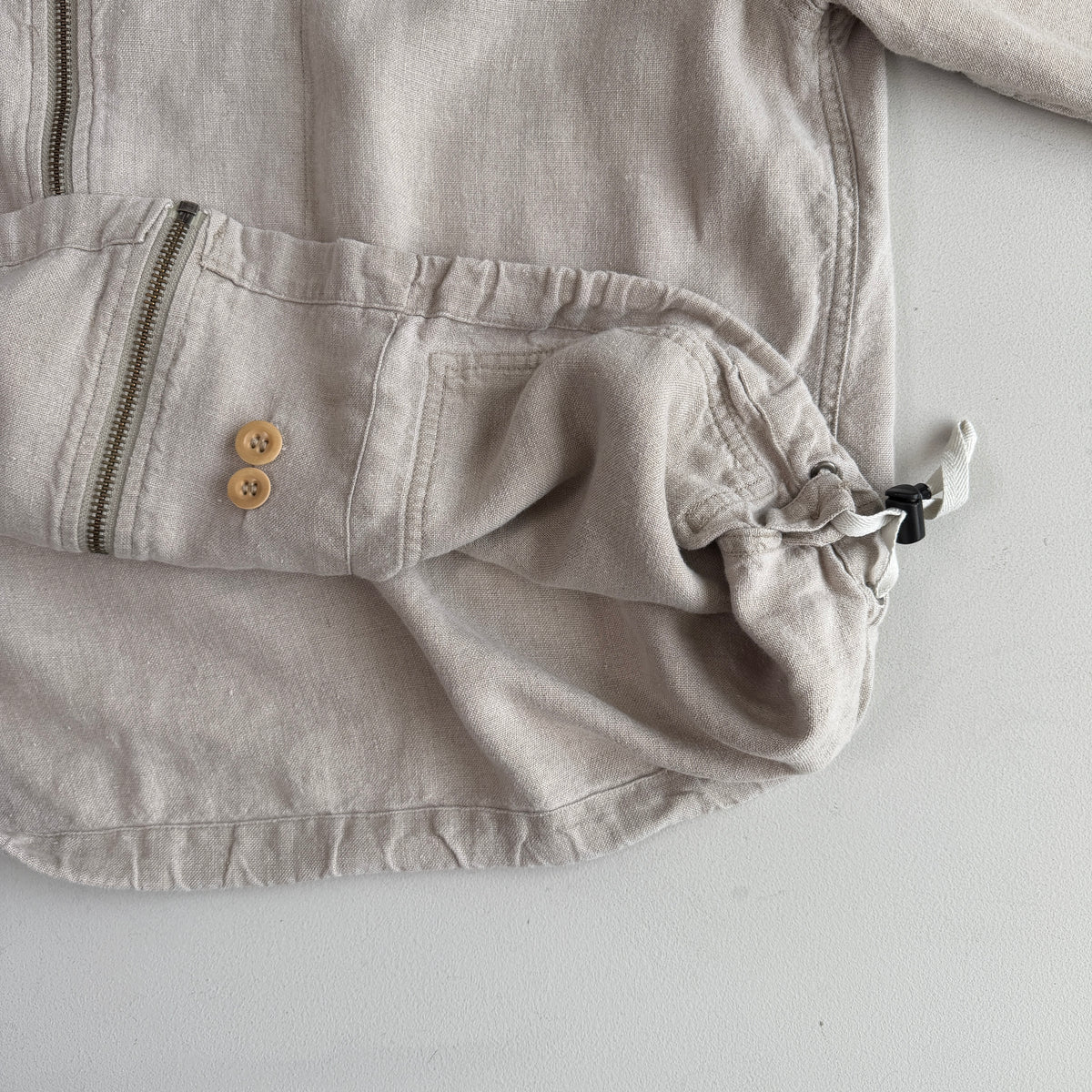 VNTG Polo Ralph Lauren (L) 100% Linen Almond-Color Zip Hooded Jacket