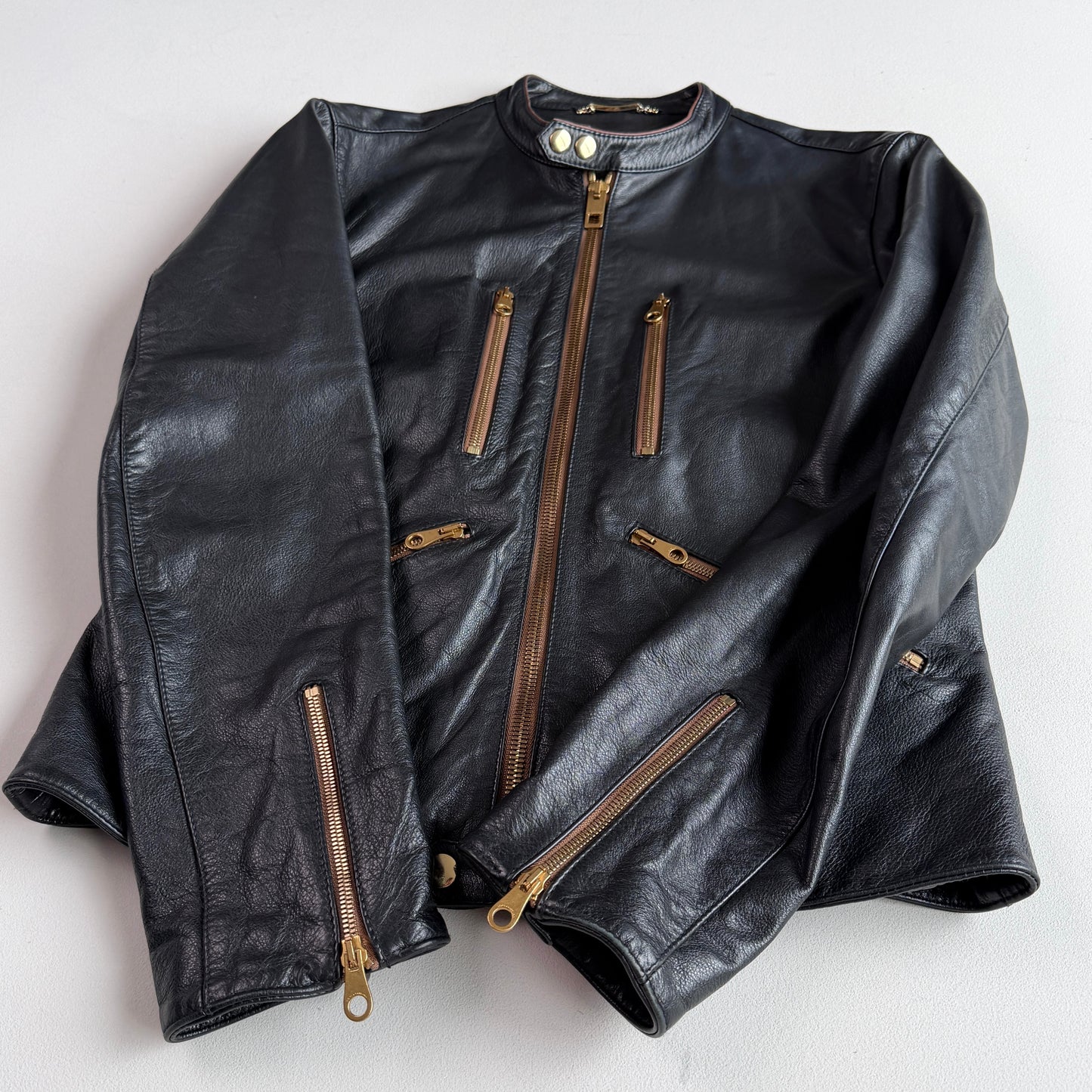 Dolce & Gabbana (48IT / M) Black Leather Brass Zipper Cafe Racer Jacket