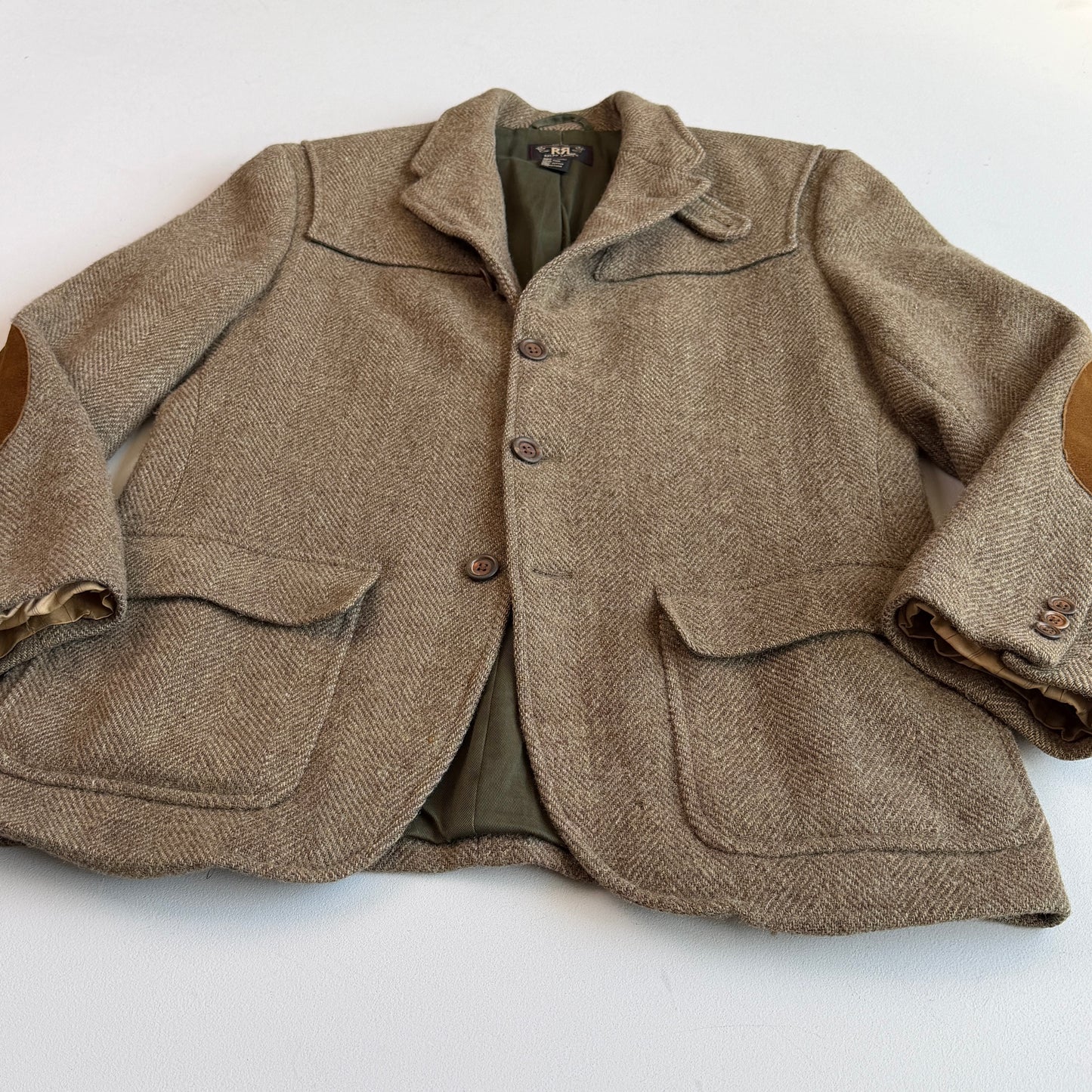 VNTG RRL Ralph Lauren (M) Olive Wool tweed Double Cape Sports Coat