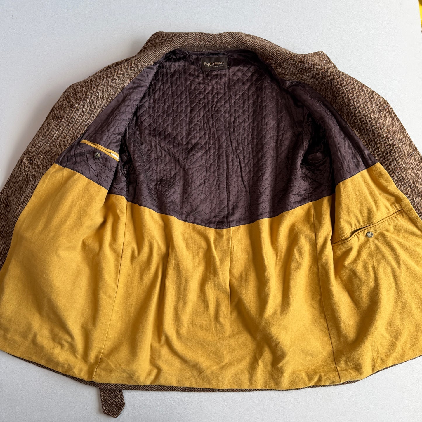 VNTG Paul Stuart (54) Tweed Wool Belted Balmacaan Norfolk-Style Field Coat