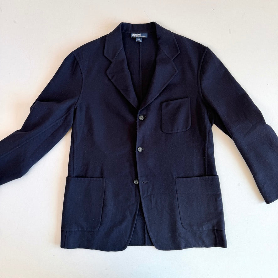 VNTG Polo Ralph Lauren (L) Wool Flannel Unstructured Navy Blue Sport Coat