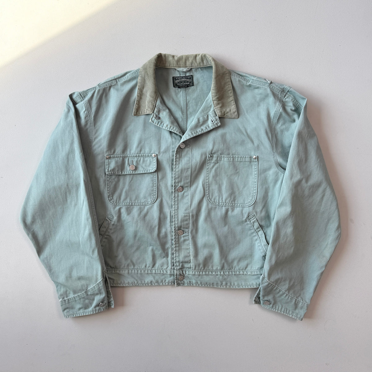 VNTG Ralph Lauren Polo Country (XL) Mint Green Cotton Twill Trucker Jacket