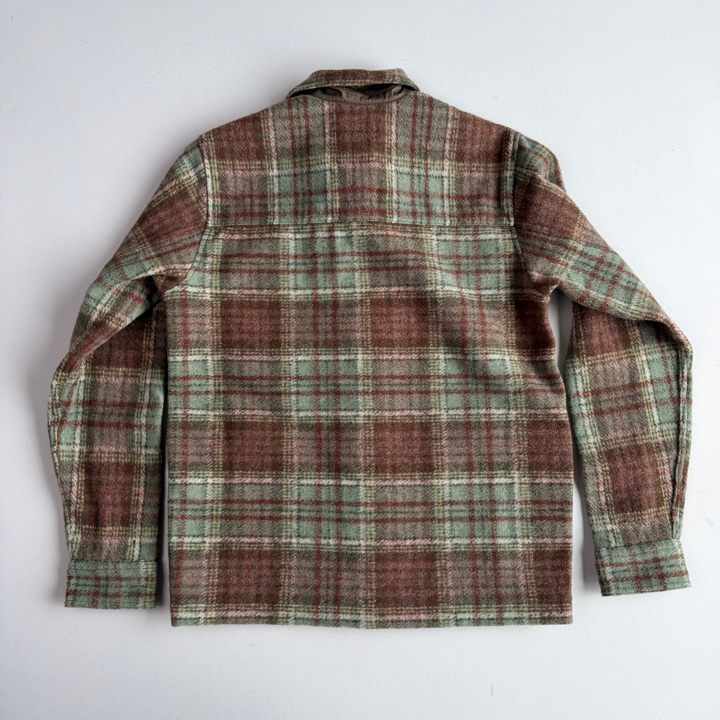 NWT RRL Ralph Lauren (S) Wool Blend Sage/Maroon Plaid Fleece Overshirt