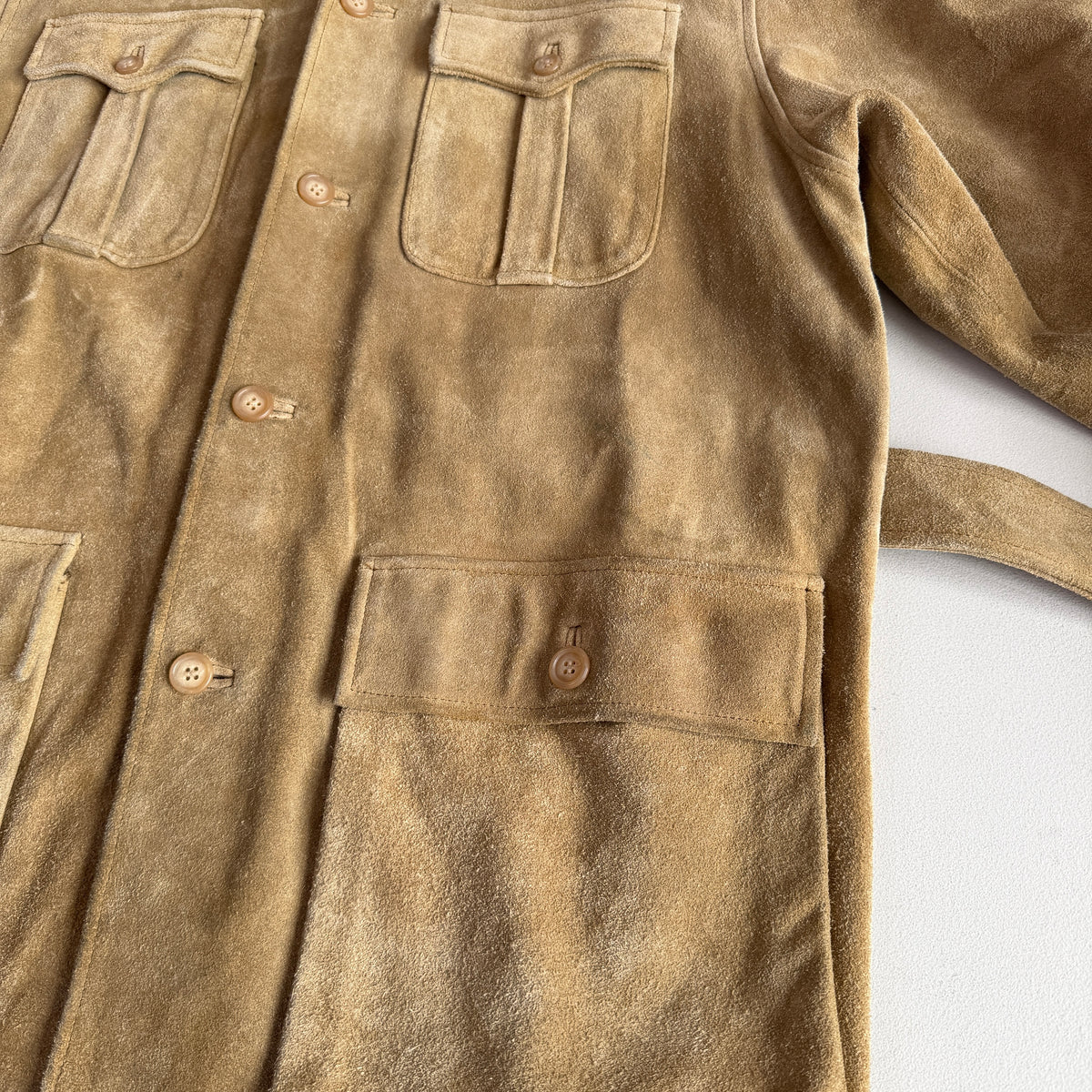 VNTG Polo Ralph Lauren (L) Rugged Suede Leather Khaki Safari Coat