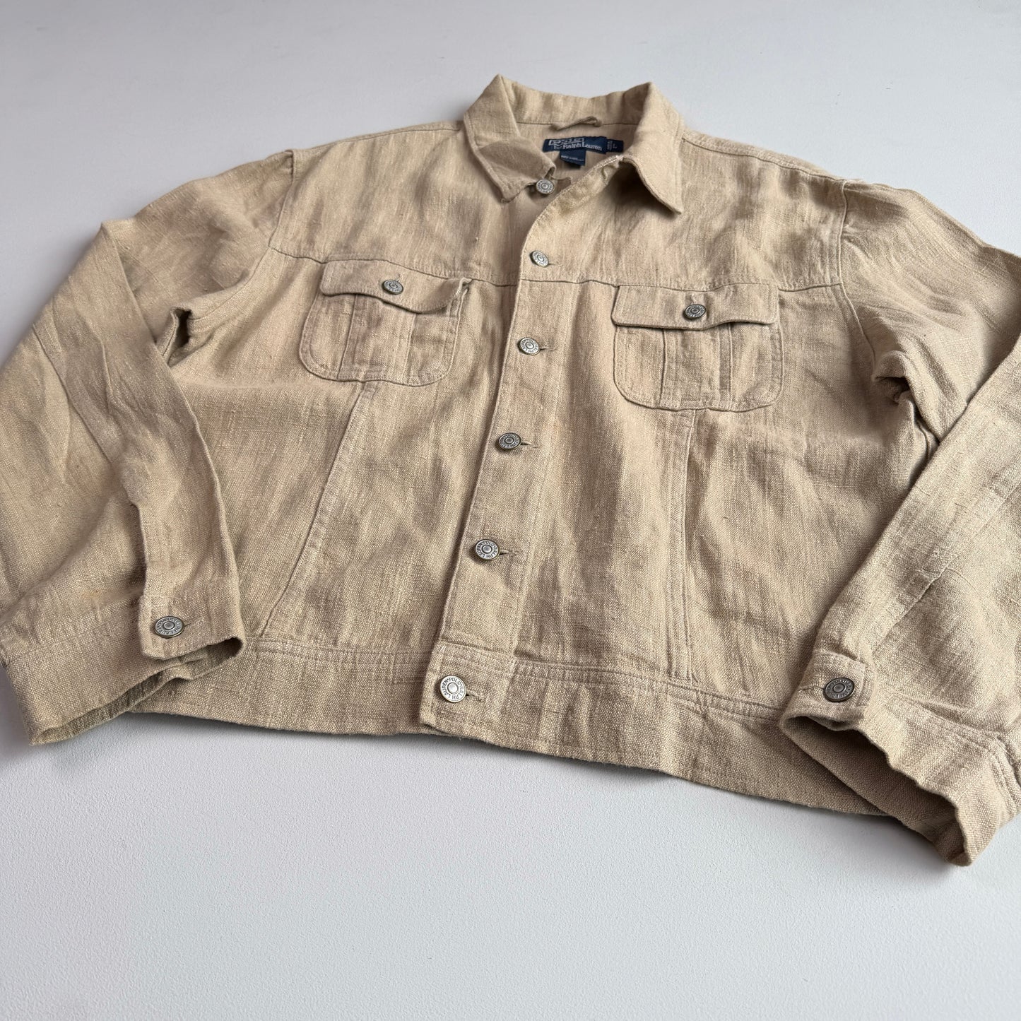 Polo Ralph Lauren (L) 100% Linen Beige Trucker-Style Jacket