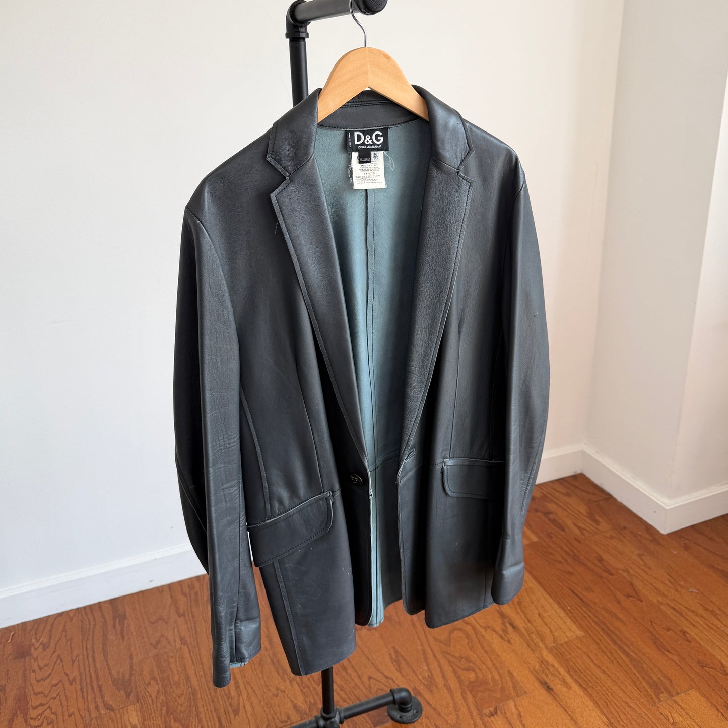 Dolce & Gabbana (50IT) Slate Blue/Teal Leather Single Button Sport Coat