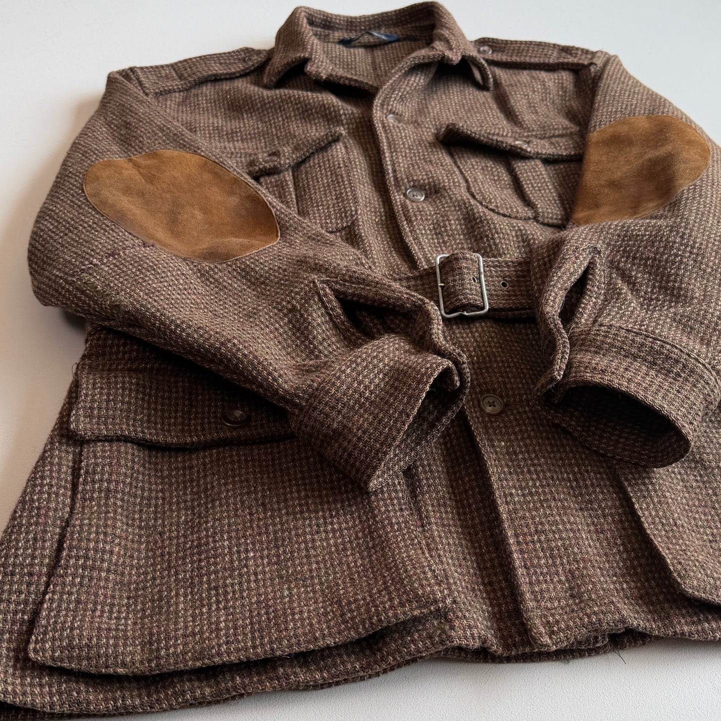 VNTG Polo Ralph Lauren (XL) Norfolk Wool Tweed Belted Melange Jacket Coat
