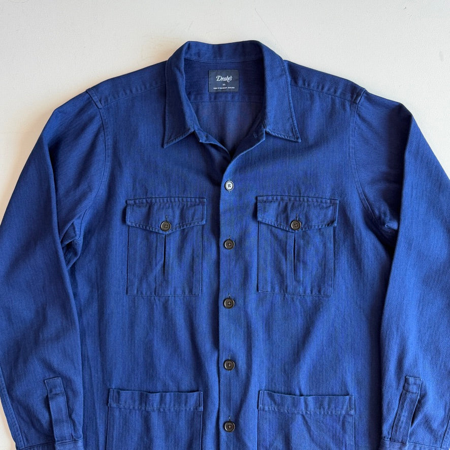 Drake's (XL) Deep Indigo Cotton Herringbone Chore Coat Jacket