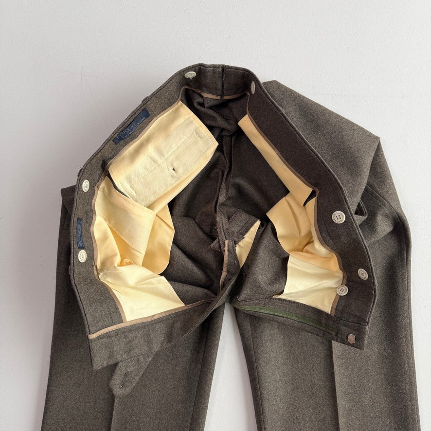 VNTG Polo Ralph Lauren (37x34) Wool Flannel Pleated Olive Trousers Pants