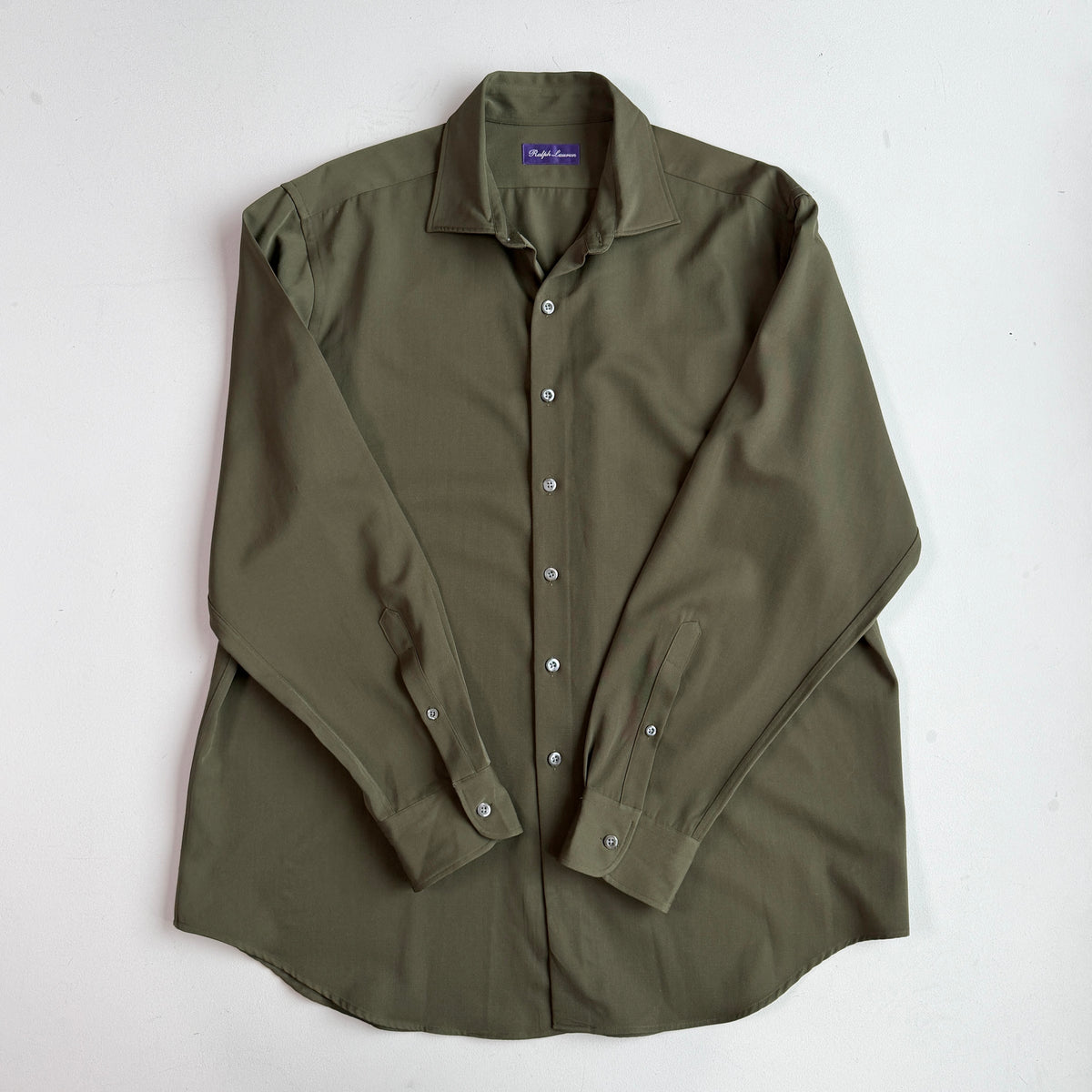 Ralph Lauren Purple Label (XL) 100% Wool Forest Green Button Shirt