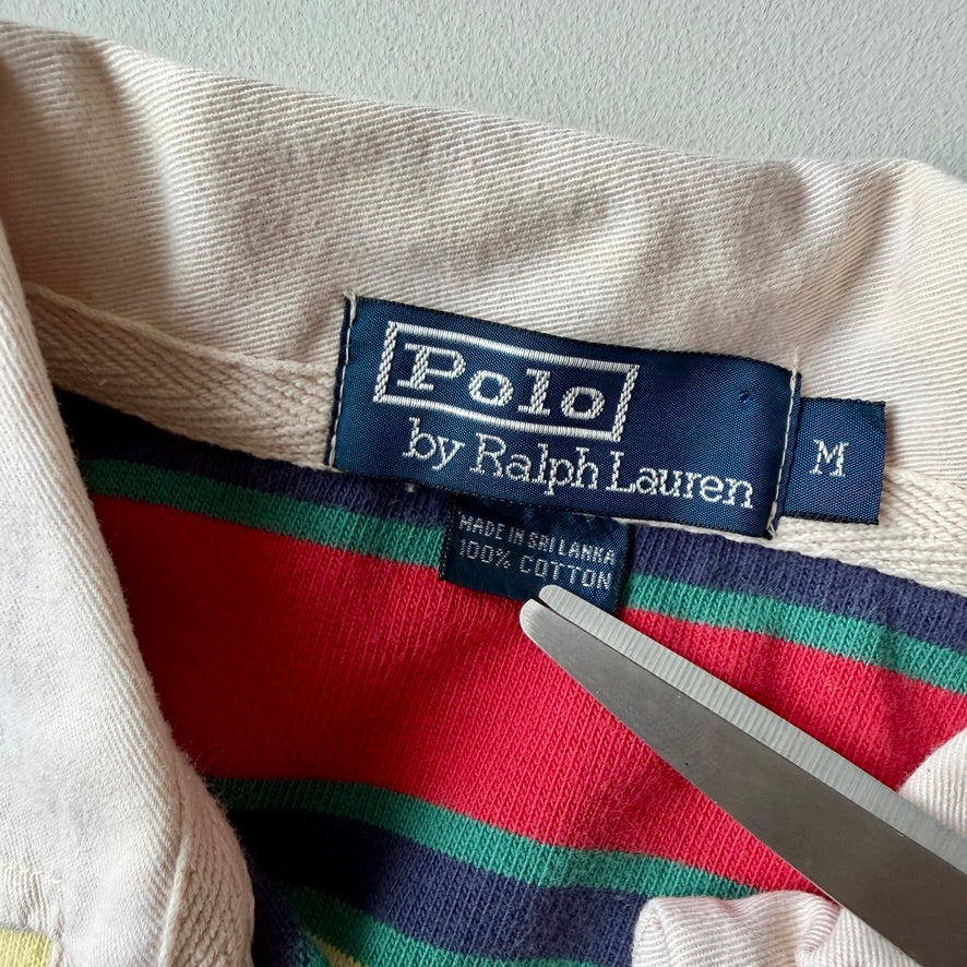 VNTG Polo Ralph Lauren (M) Y2K Striped Cotton Rugby Shirt