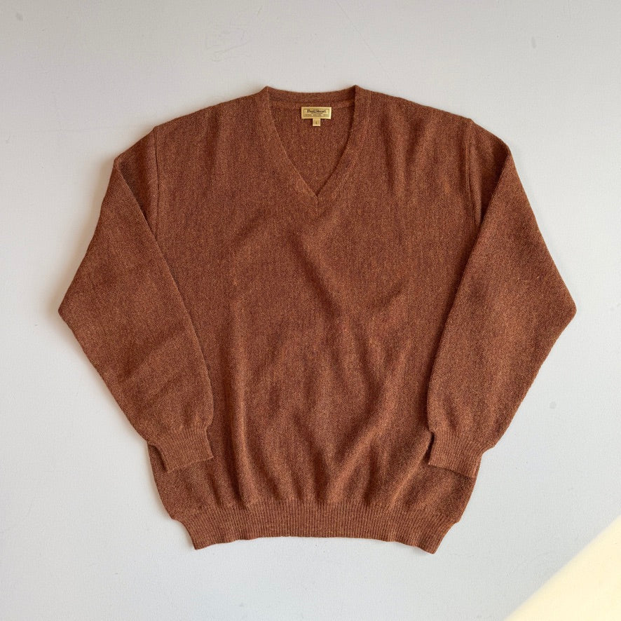 NWT Paul Stuart (L) 100% Alpaca Burnt Orange Rust V-Neck Sweater