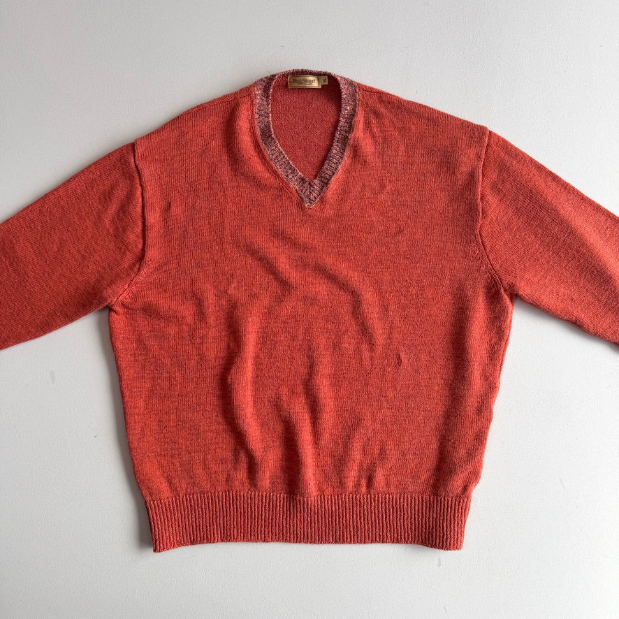 Paul Stuart (XL) 100% Linen Clay Orange Ireland V-Neck Sweater