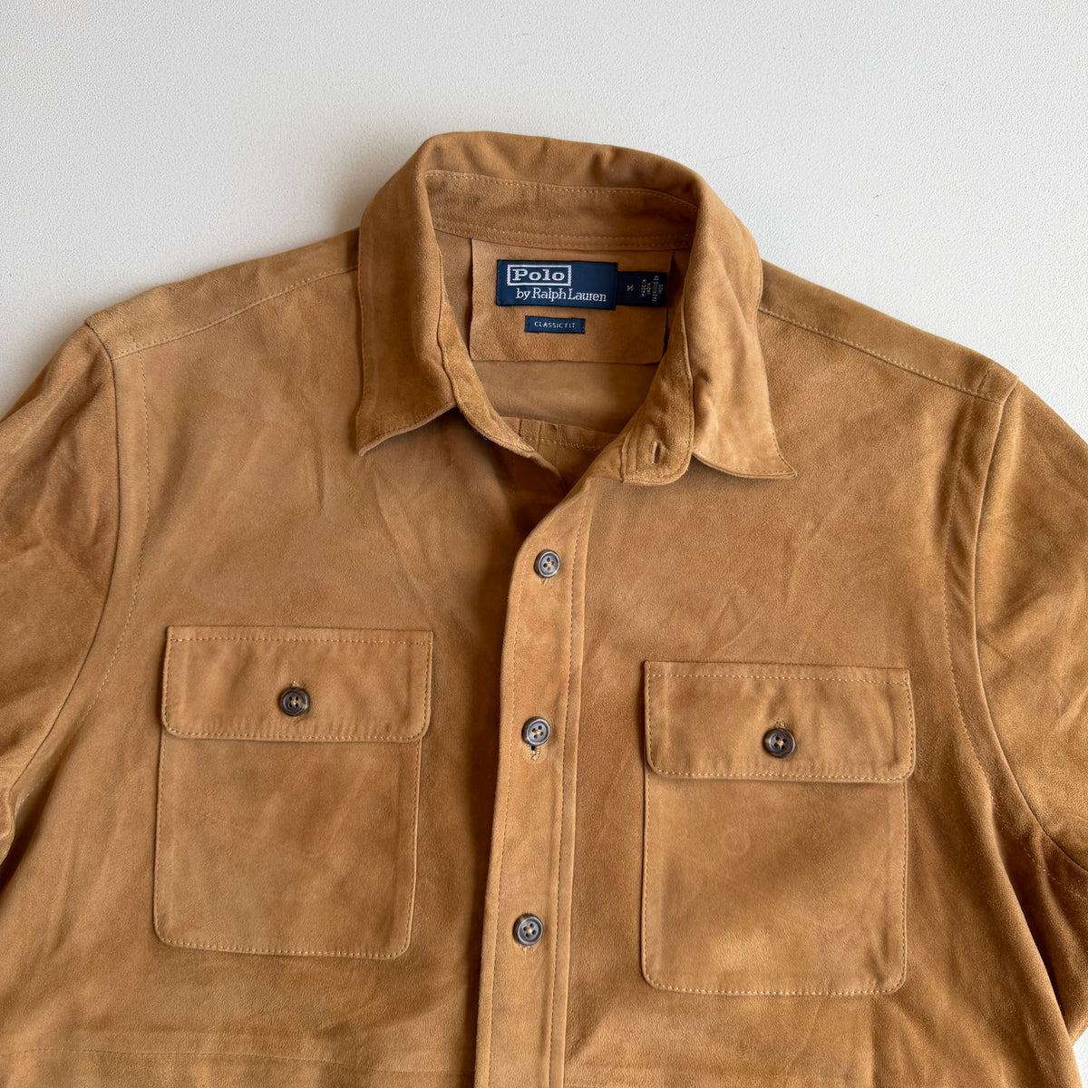 MINT! Polo Ralph Lauren (M Classic Fit) Goat Suede Leather Tan Brown Overshirt