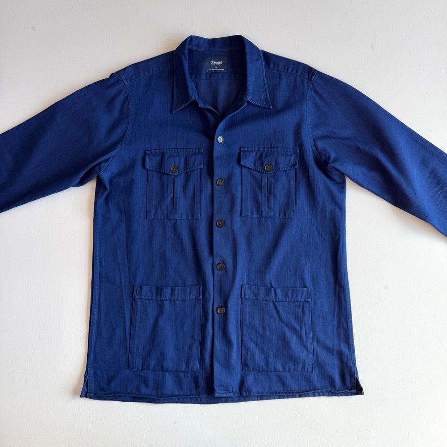 Drake's (XL) Deep Indigo Cotton Herringbone Chore Coat Jacket