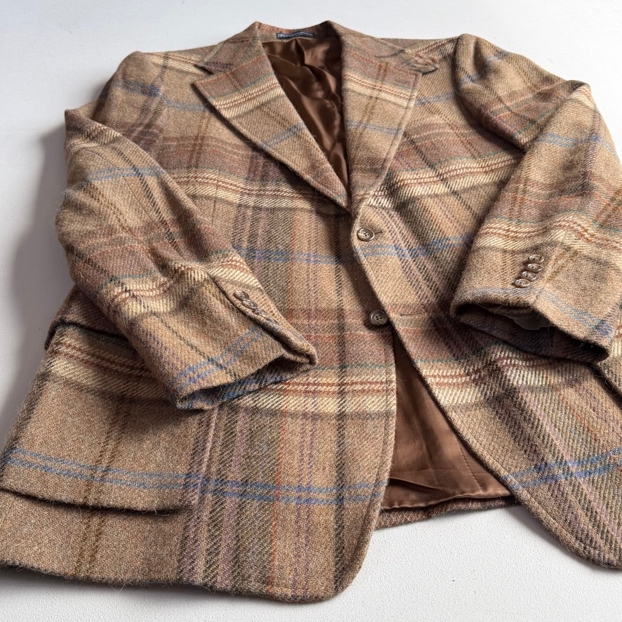 Polo Ralph Lauren (46L) Wool/Alpaca Tweed Blue/Purple Overcheck Sport Coat