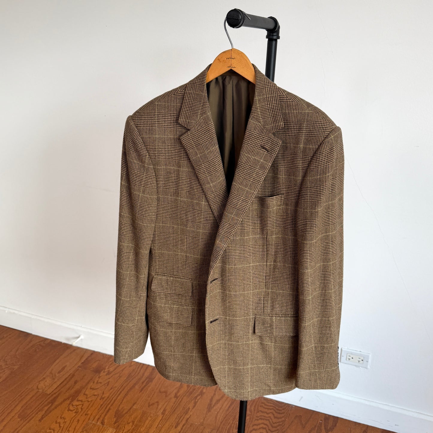 Ralph Lauren Purple Label (40R) Wool Flannel Glen Plaid Brown Sports Coat