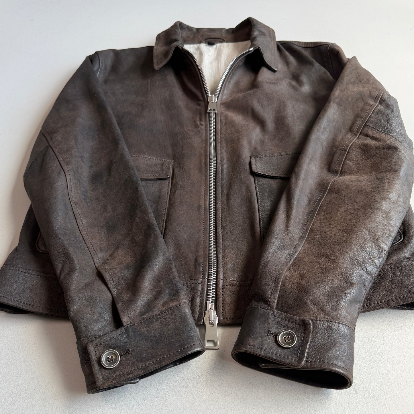 MINT! Paul Stuart (M) Lightweight Leather Linen-Lined Bomber-Style Jacket
