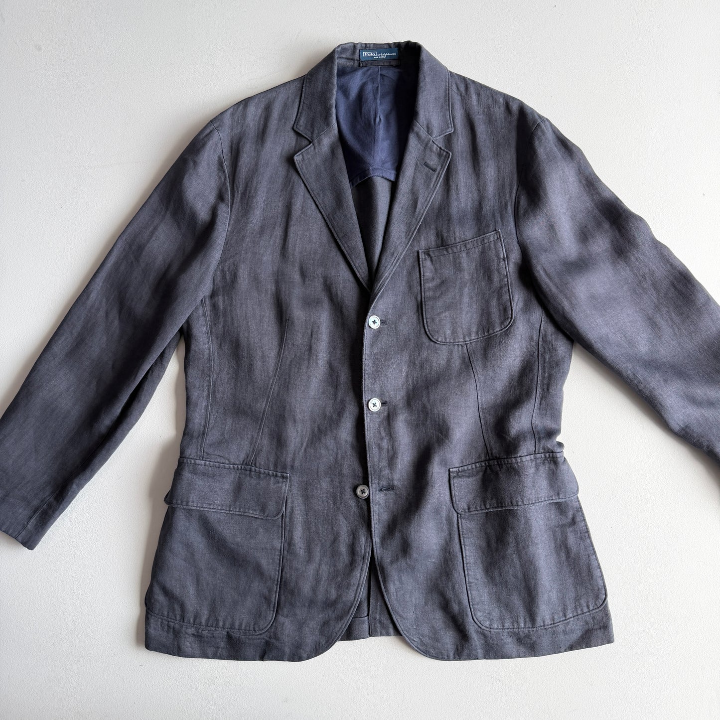 Polo Ralph Lauren (46 /46L) Half-Norfolk 100% Linen Slate Blue Sport Coat