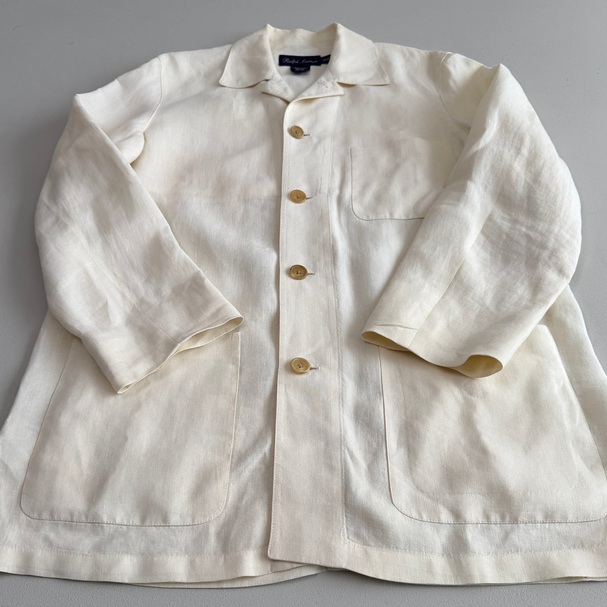 Ralph Lauren Purple Label (M) 100% Linen Ivory Cream Chore Coat Jacket