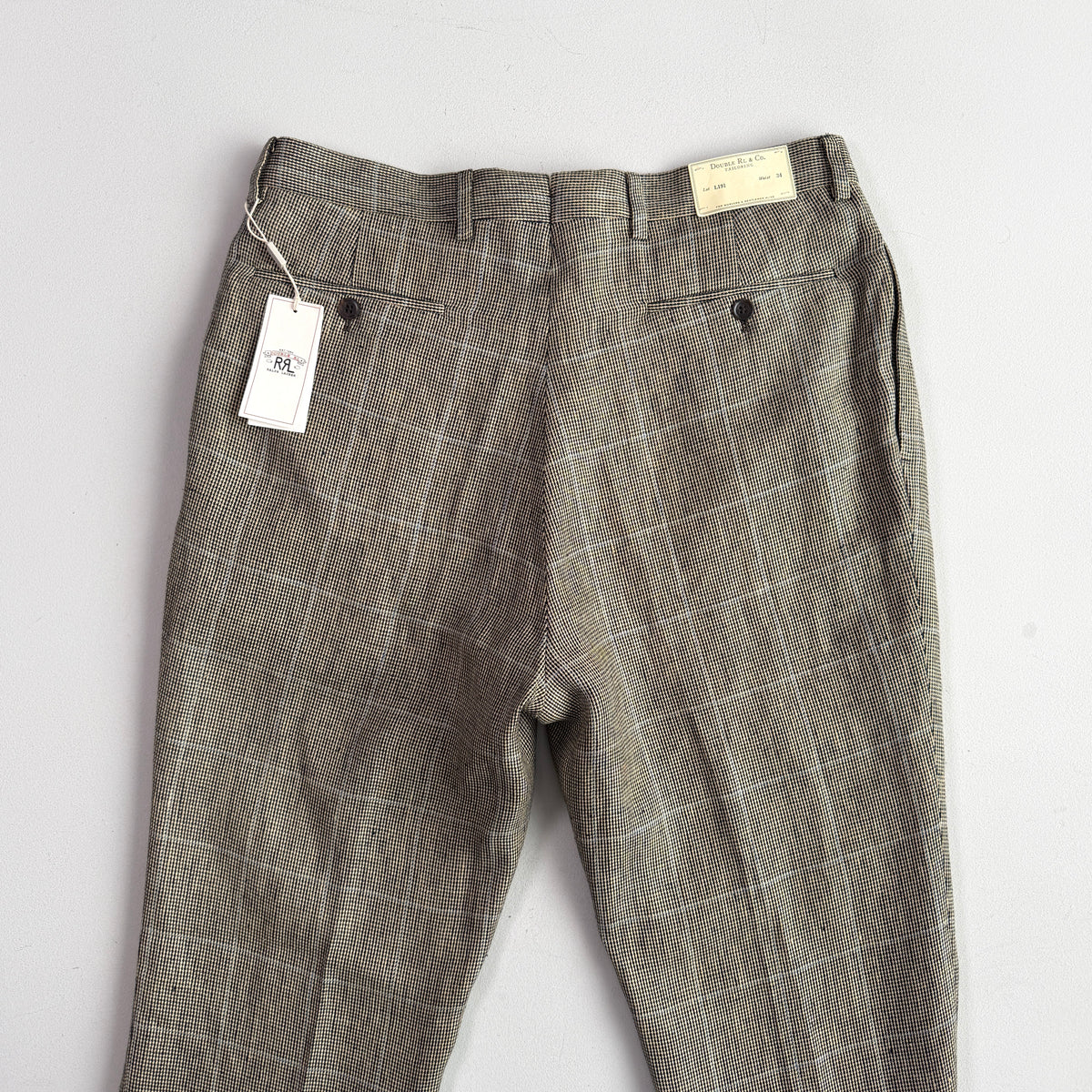 NWT RRL Ralph Lauren (34) 100% Linen Pleated Brown/Gray Blue-Overcheck Trouser Pants