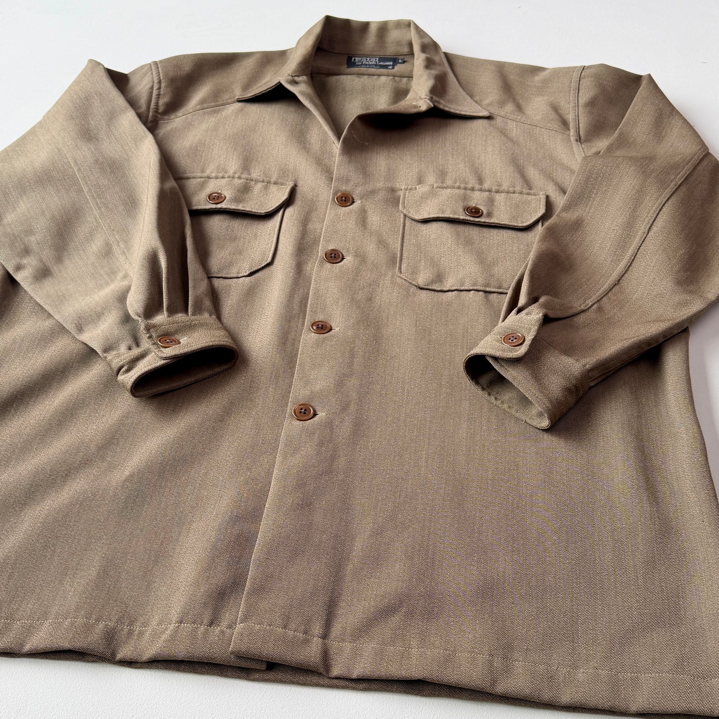 VNTG Polo Ralph Lauren (L) 100% Wool Whipcord Olive Military WWII Shirt