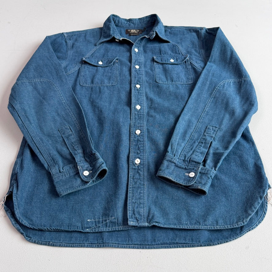 RRL Ralph Lauren (L) Indigo Cotton/Ramie Chambray Scalloped Yoke Work Shirt