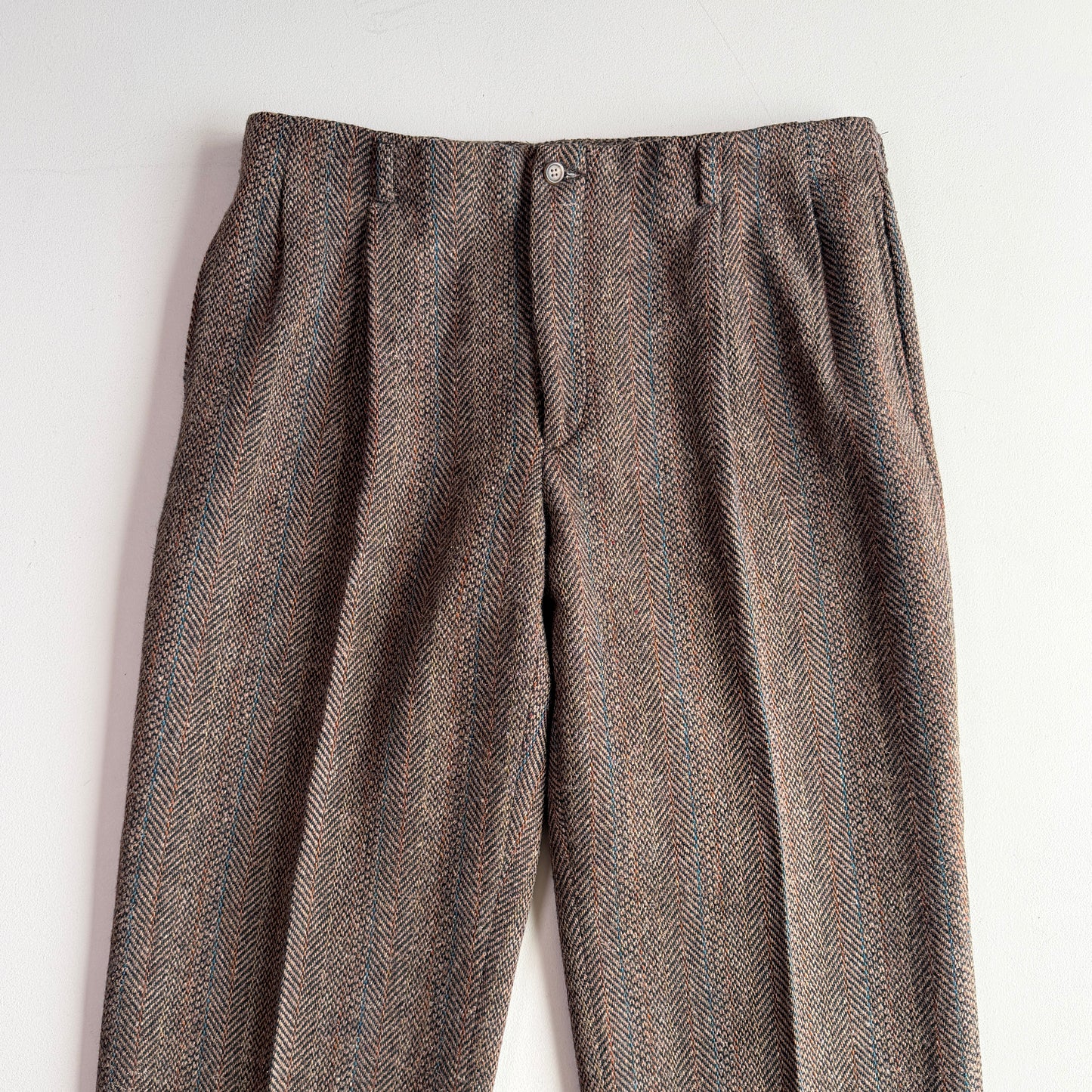 VNTG Polo Ralph Lauren (36 x 31-33) Wool Tweed Blue/Orange Over Stripe Tweed Pants