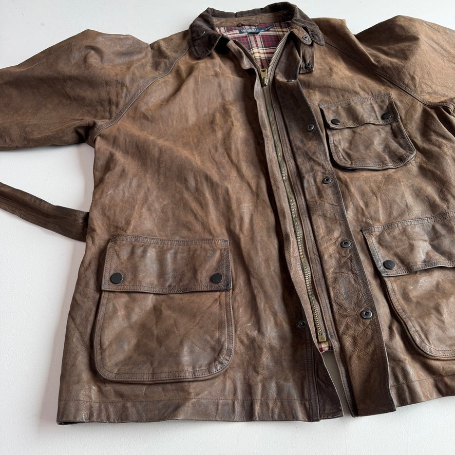 Polo Ralph Lauren (2XL) Leather Raglan Sleeve Belted Cotton Lined Coat