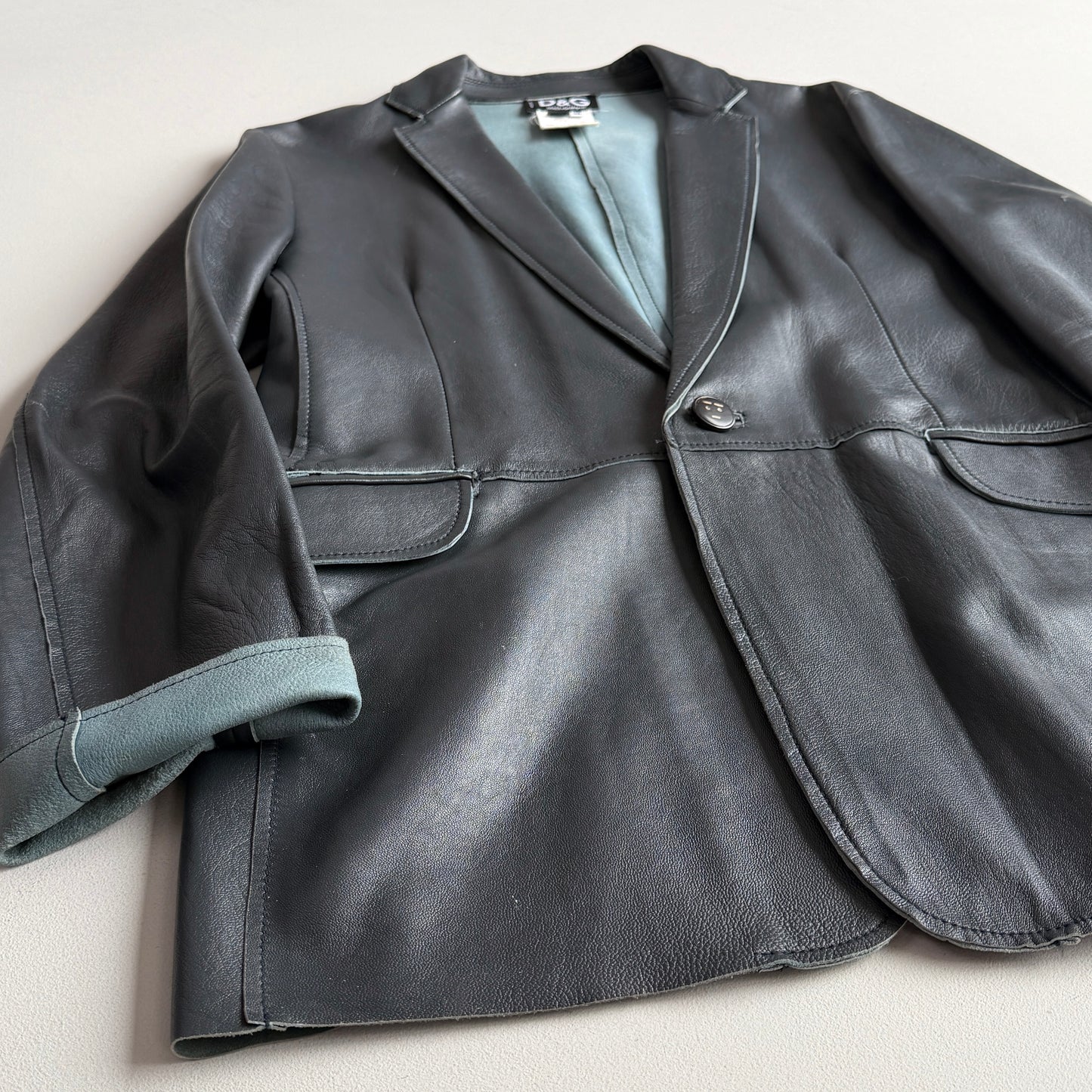Dolce & Gabbana (50IT) Slate Blue/Teal Leather Single Button Sport Coat