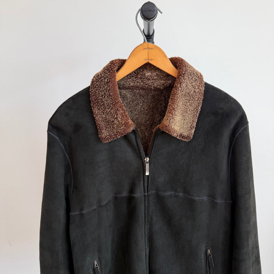 Burberry London (52) Lamb Shearling Suede Leather Black/Bronze Jacket
