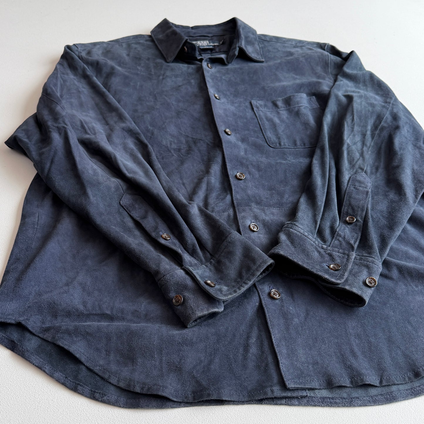 Polo Ralph Lauren (L) Slate Blue Suede Leather Button Shirt