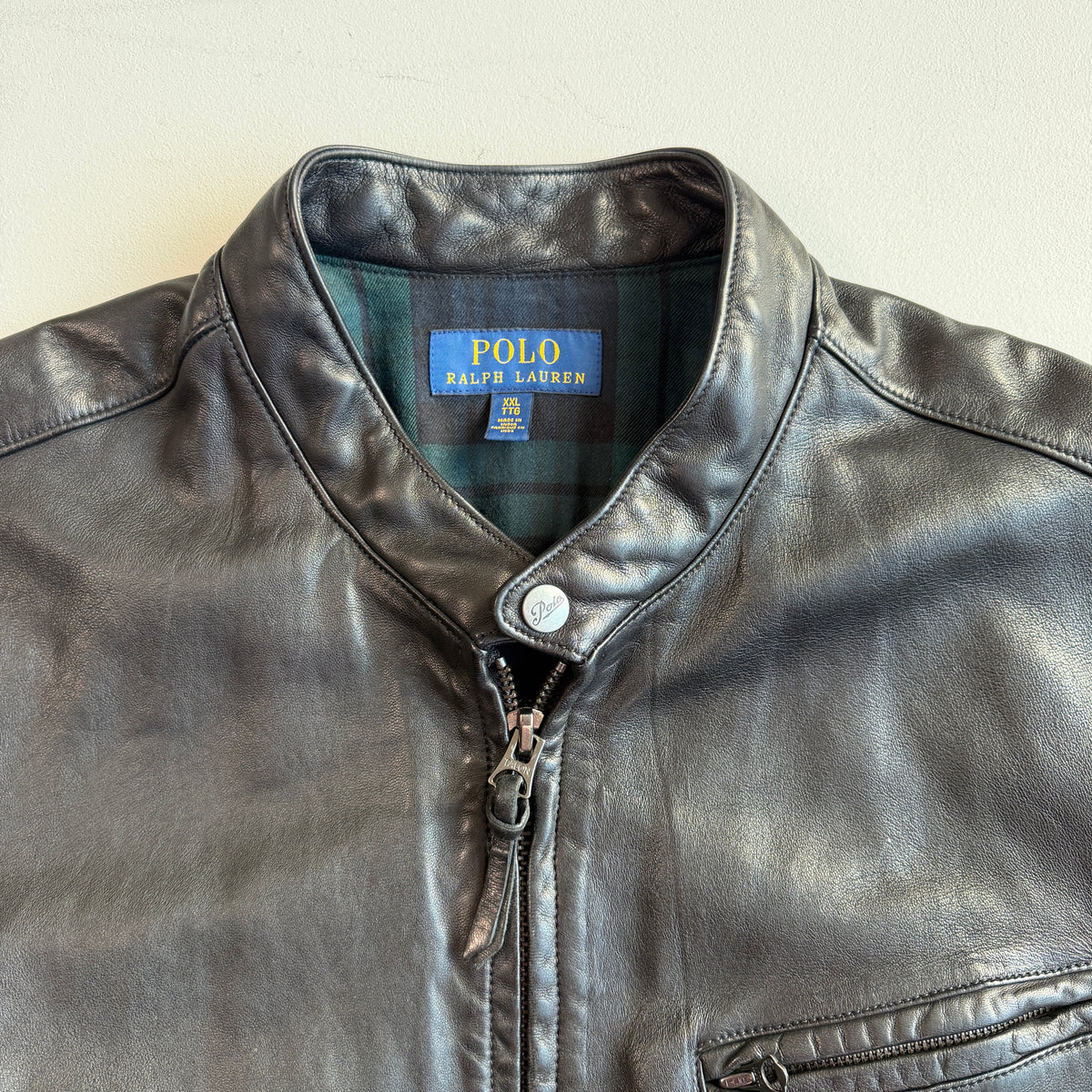 Polo Ralph Lauren (2XL) Midnight Brown Sheep Leather Cafe Racer Motorcycle Jacket