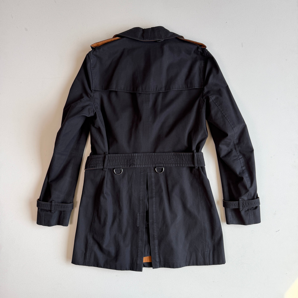 Burberry (38R / 48IT) 100% Cotton Gabardine Contrast Black Trench Coat