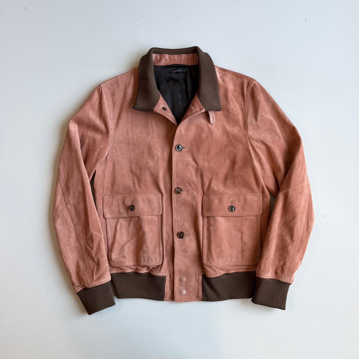 MINT! Tom Ford (50 IT) Blush Clay Calfskin Suede Leather Bomber-Style Jacket