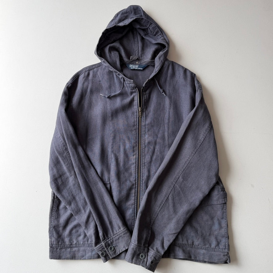 VNTG Polo Ralph Lauren (M) 100% Linen Slate Blue Hooded Jacket