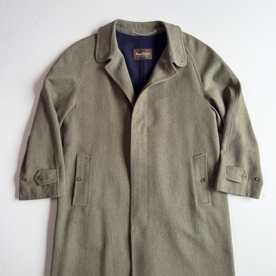 Paul Stuart (40R) Sage 100% Wool Twill Lined Balmacaan Car Coat
