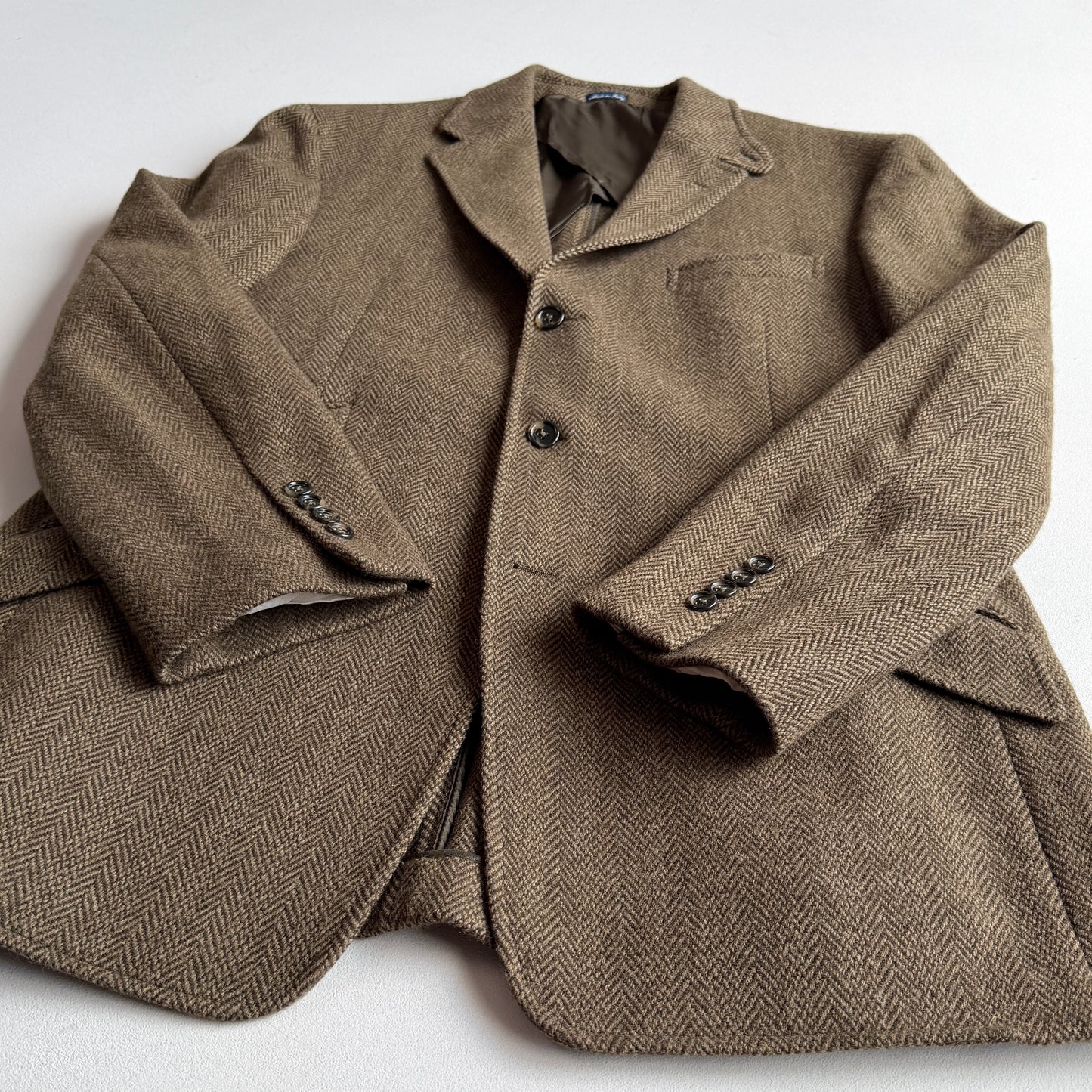 Polo Ralph Lauren (L / 43L) Olive Herringbone/Birdseye Tweed Wool Hacking Jacket