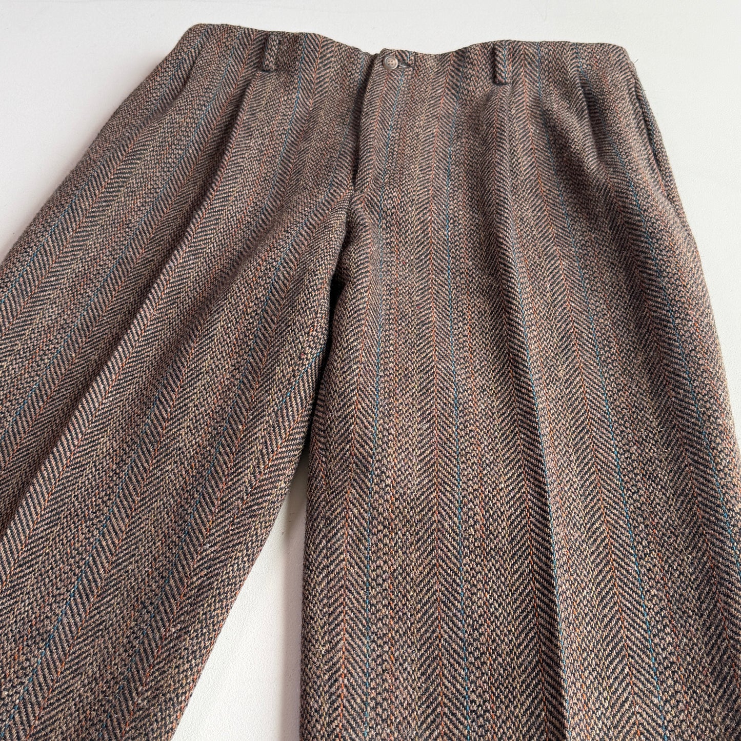 VNTG Polo Ralph Lauren (36 x 31-33) Wool Tweed Blue/Orange Over Stripe Tweed Pants