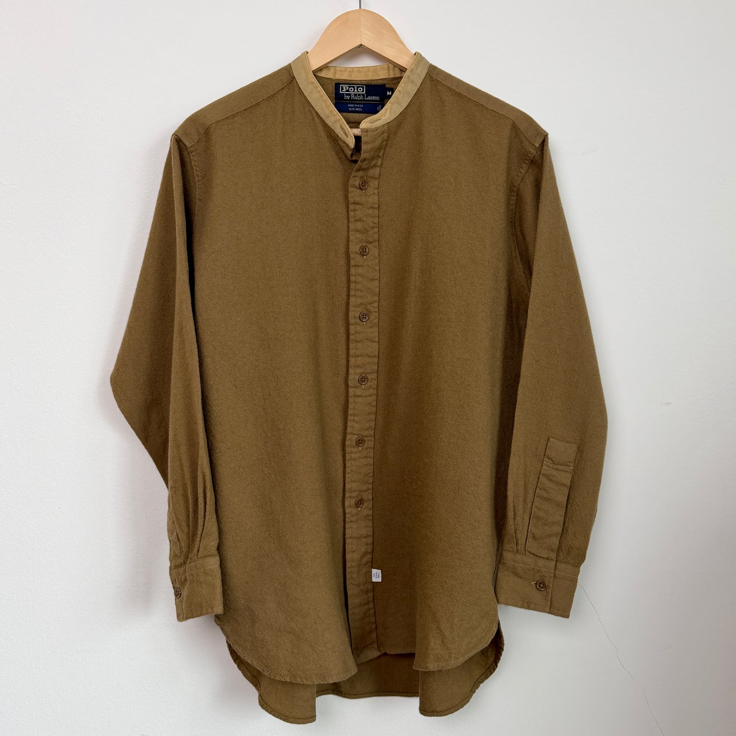 VNTG Polo Ralph Lauren (M) 100% Wool Olive Drab Band Collar WWI Shirt