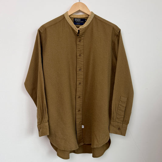 VNTG Polo Ralph Lauren (M) 100% Wool Olive Drab Band Collar WWI Shirt