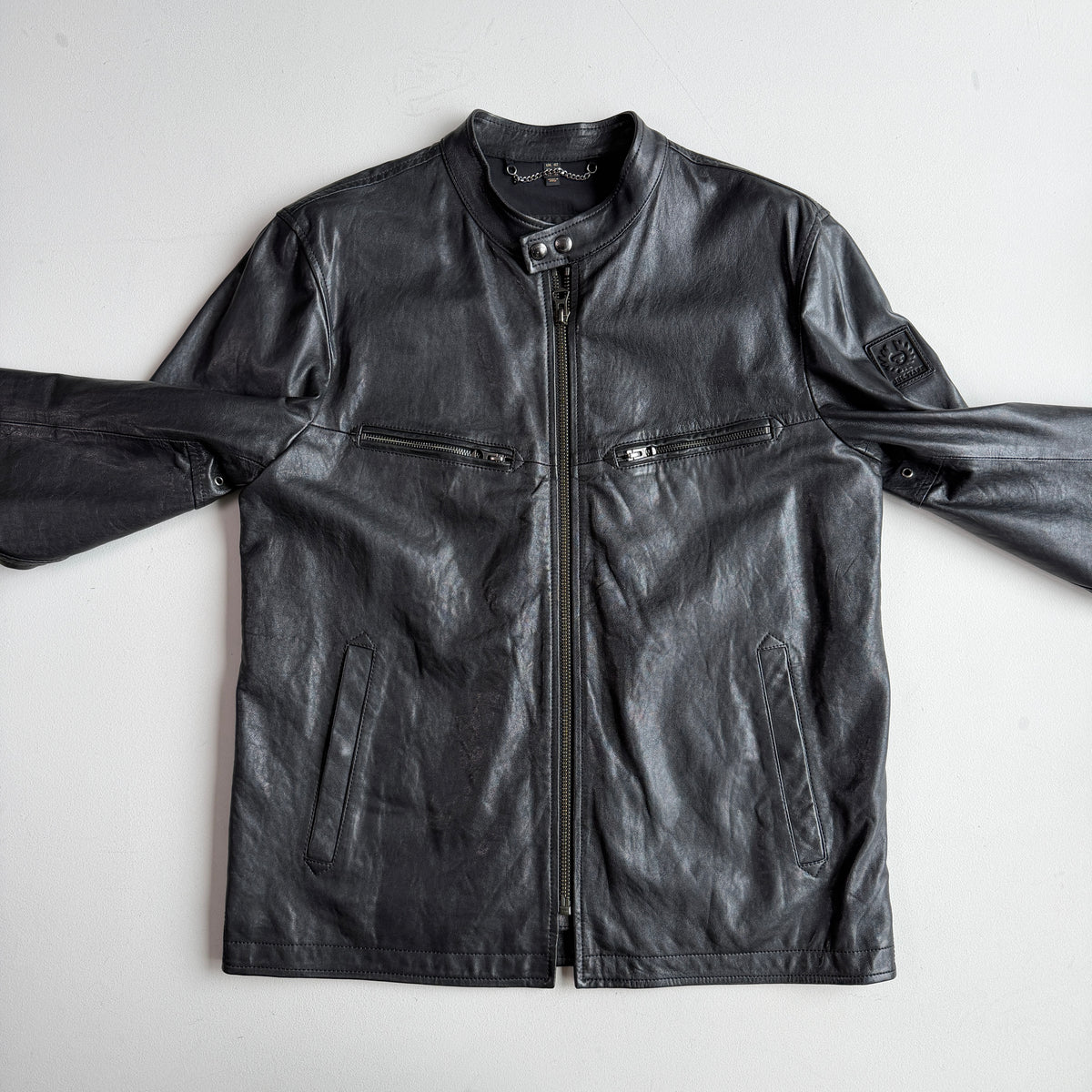 Belstaff (42 / 52IT) Nappa Lamb Leather Raceway Motorcycle Black Jacket