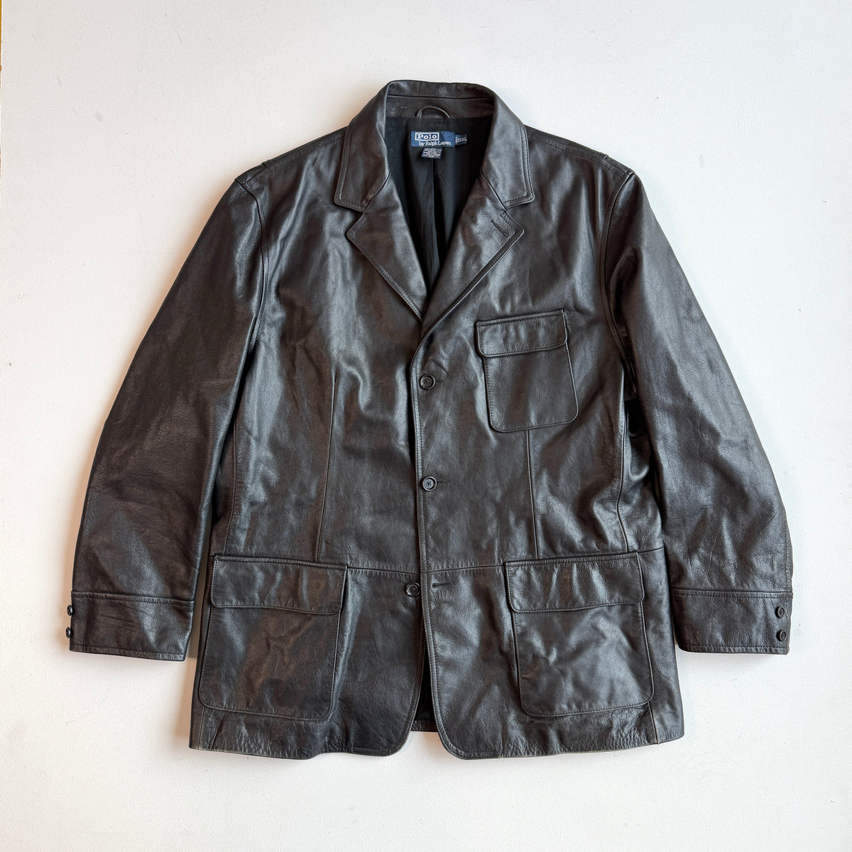 Polo Ralph Lauren (2XL) Black Leather Half-Norfolk Sport Field Coat