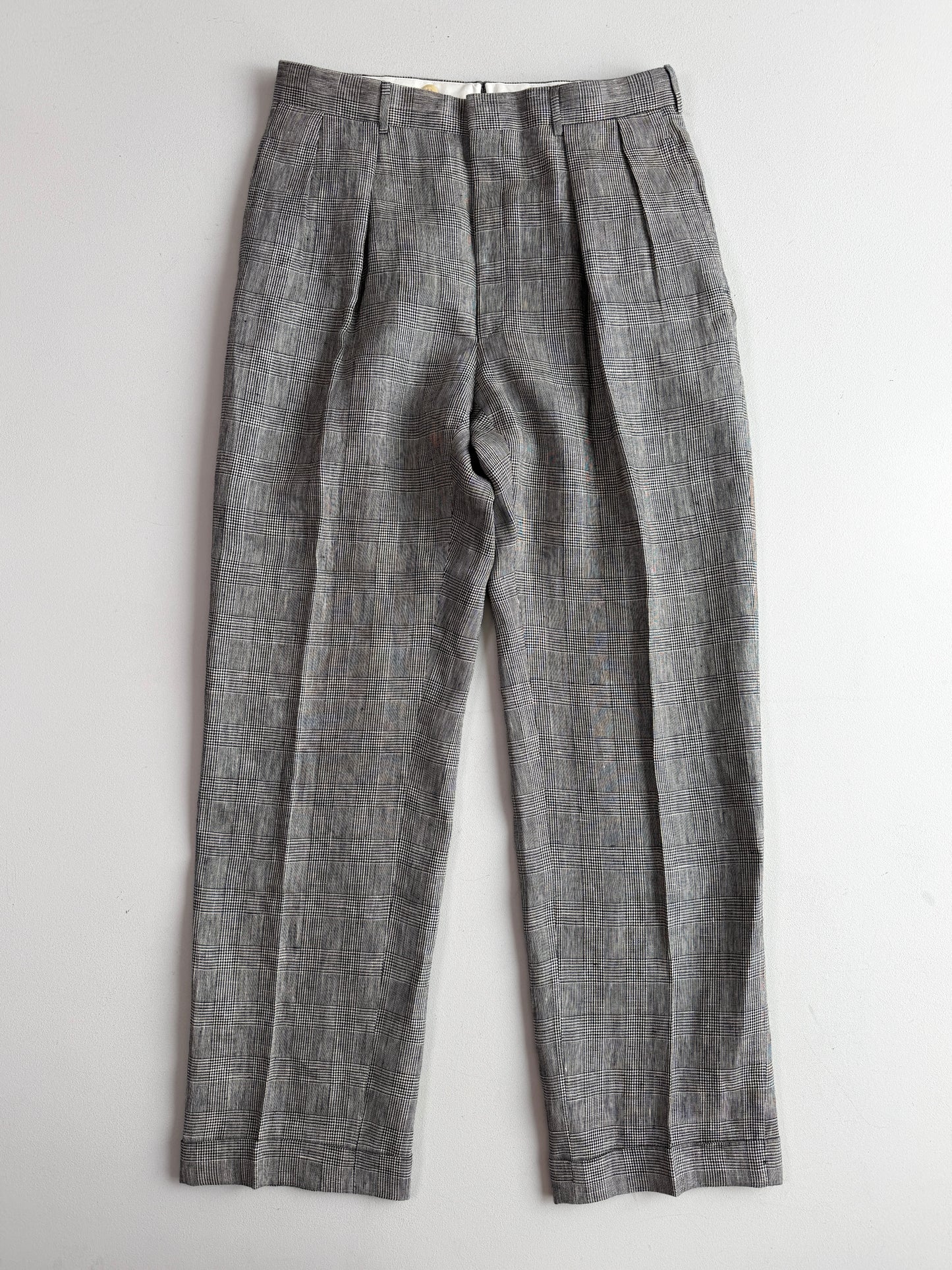 Polo Ralph Lauren (32x32) Gray Flax/Linen Glen Plaid Pleated Pants Trousers