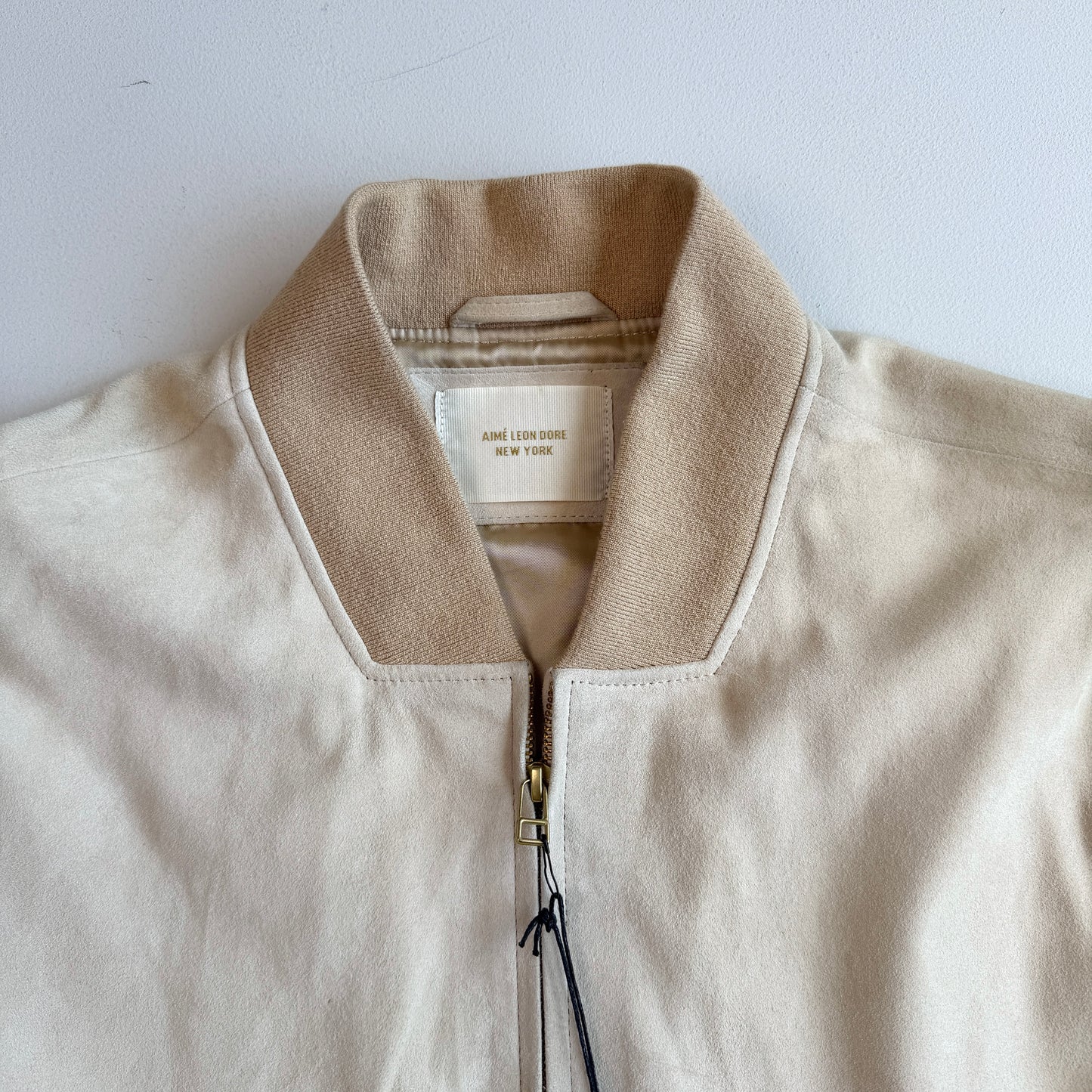 NWT Aime Leon Dore (L) Goat Suede Leather Bone White Bomber Jacket (Copy)