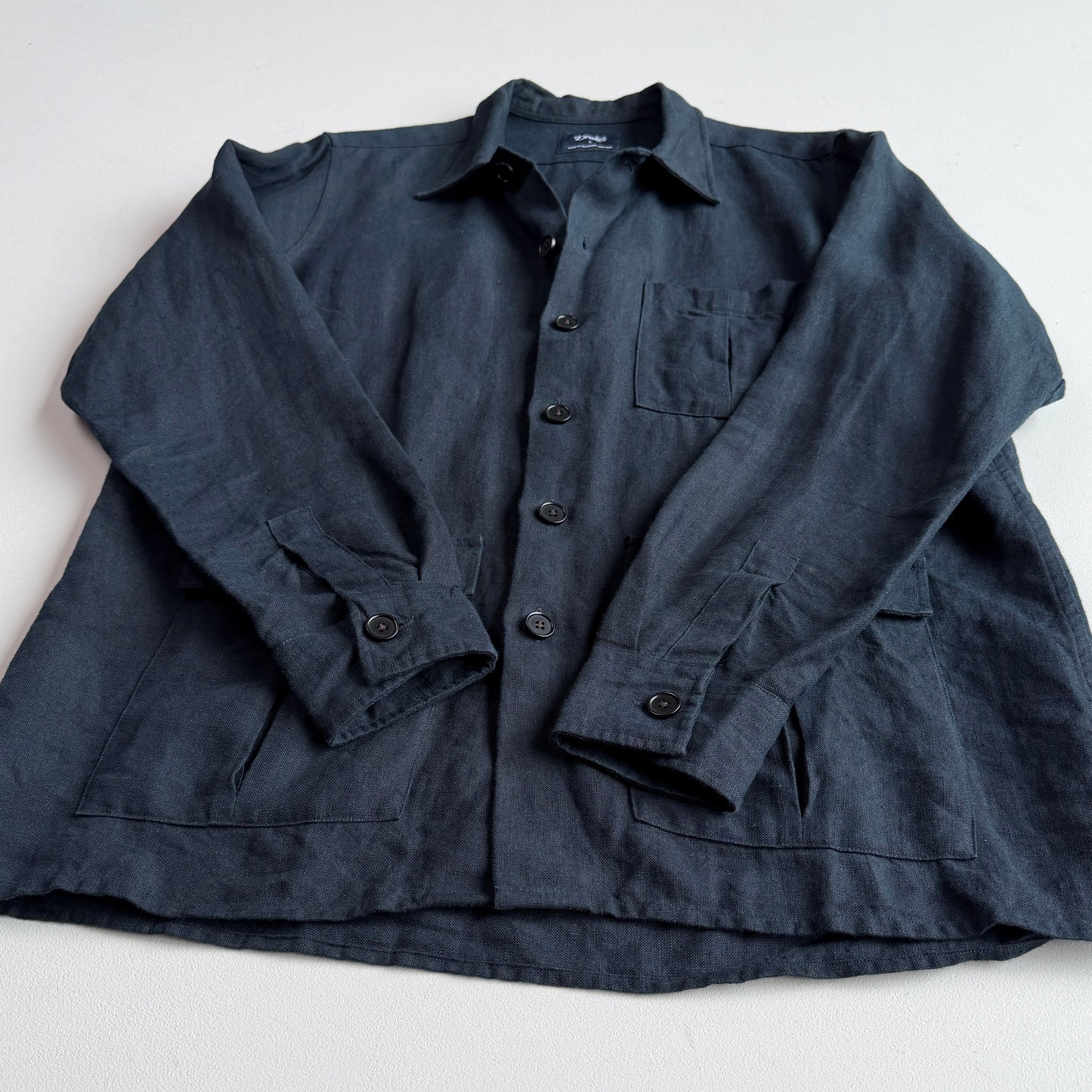 Drake's London (L) Washed Linen Indigo-Dyed Overshirt Jacket