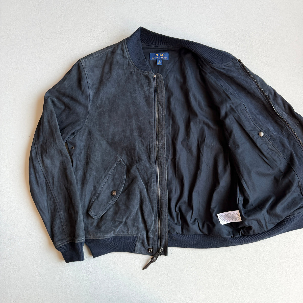 Polo Ralph Lauren (L) Navy Blue Goat Suede Leather Bomber Jacket