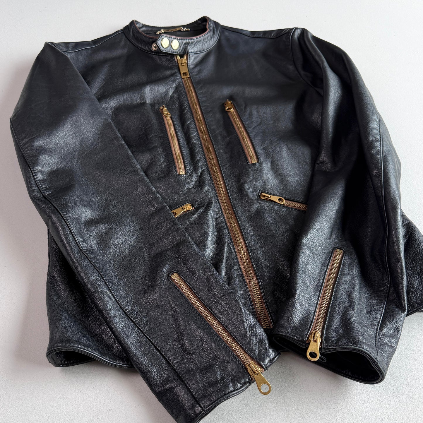 Dolce & Gabbana (48IT / M) Black Leather Brass Zipper Cafe Racer Jacket