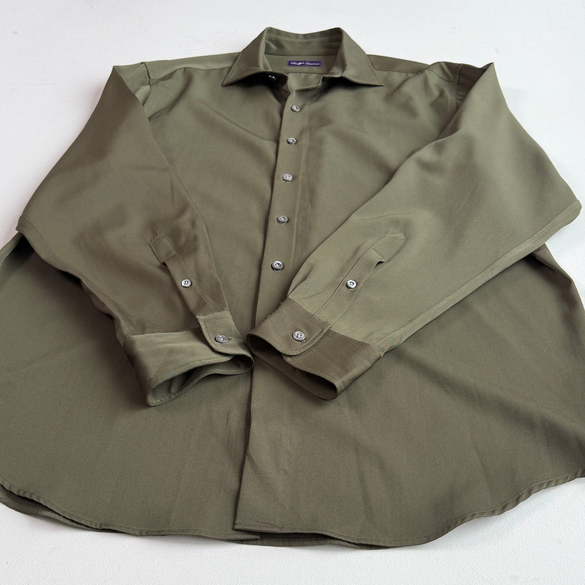 Ralph Lauren Purple Label (XL) 100% Wool Forest Green Button Shirt