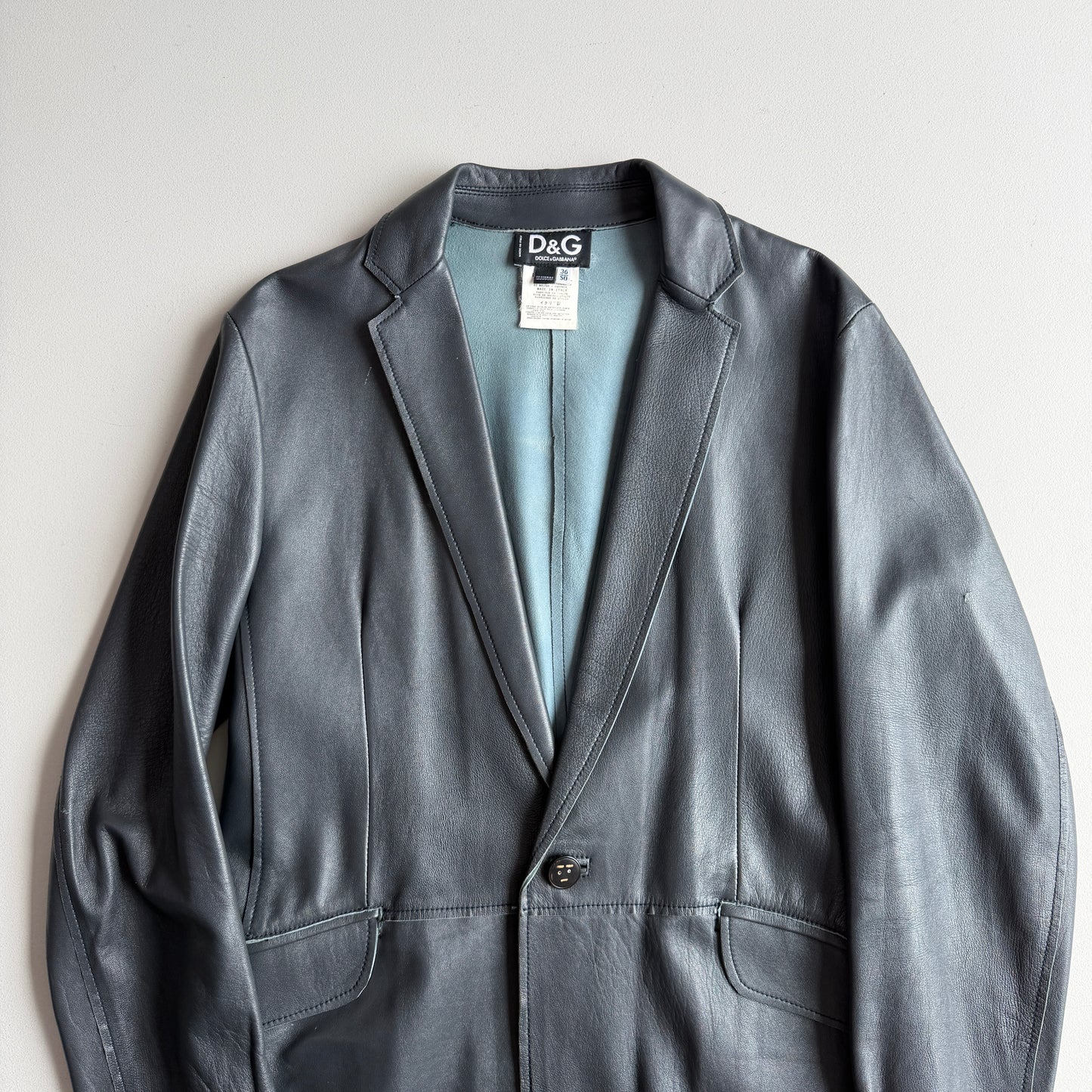 Dolce & Gabbana (50IT) Slate Blue/Teal Leather Single Button Sport Coat